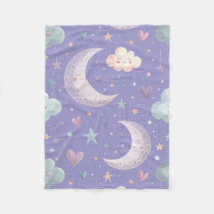 Paarse Maan & Wolken Kleine Fleece Deken