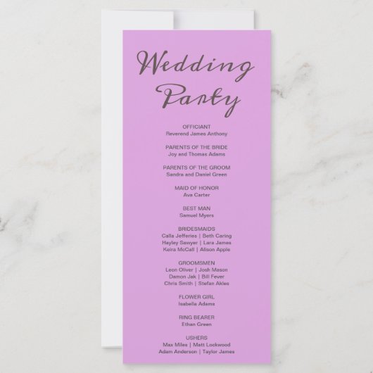 Paarse maanfasen Plum Paarse bruiloft programma (Achterkant)