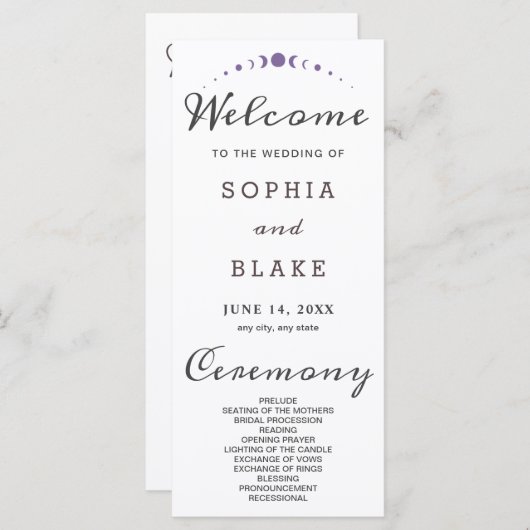 Paarse maanfasen wit trouwprogramma (Voorkant / Achterkant)