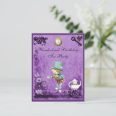 Paarse Mad Hatter Wonderland Birthday Tea Kaart (Staand voorkant)