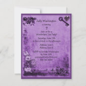 Paarse Mad Hatter Wonderland Birthday Tea Kaart (Achterkant)