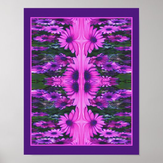 Paarse Madelief Bloem Fantasy Bloemrijke Abstract Poster (Voorkant)