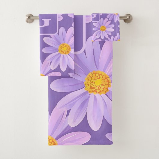 paarse madeliefje bloemen gepersonaliseerd monogra bad handdoek (Insitu)