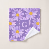 paarse madeliefje bloemen gepersonaliseerd monogra bad handdoek (Wasdoekje)