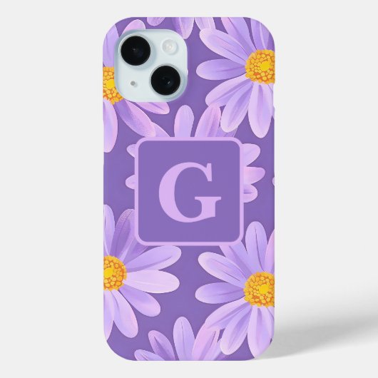 paarse madeliefje bloemen gepersonaliseerd monogra Case-Mate iPhone case (Achterkant)