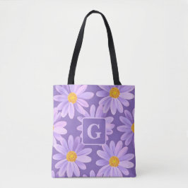 paarse madeliefje bloemen gepersonaliseerd monogra tote bag