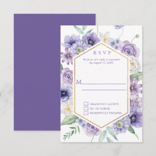 Paarse Madeliefjes, Anemonen, Rozen Geometrisch Fr RSVP Kaartje