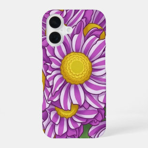Paarse Madeliefjes Bloem Illustratie Hoesje iPhone 16 Hoesje