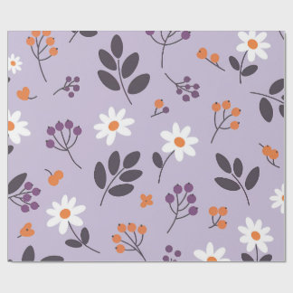 Paarse Madeliefjes Bloemmotief - Naadloos Botanisc Cadeaupapier