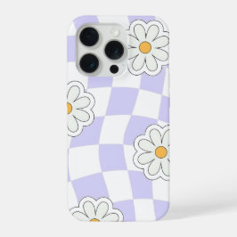 Paarse Madeliefjes Geruite Hoesje iPhone 15 Pro Case