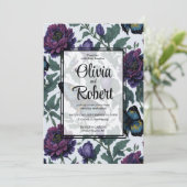  paarse magenta bloemenvlinders bruiloft kaart (Staand voorkant)