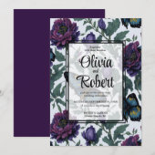  paarse magenta bloemenvlinders bruiloft kaart (Voorkant / Achterkant)