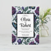  paarse magenta bloemenvlinders bruiloft kaart (Staand voorkant)