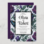  paarse magenta bloemenvlinders bruiloft kaart (Voorkant / Achterkant)