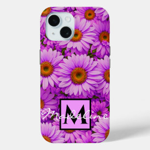 Paarse magenta bloemenzonnebloem donkerroze madeli iPhone 15 case