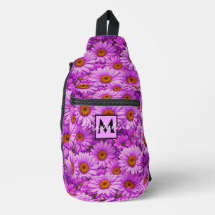 Paarse magenta bloemenzonnebloem donkerroze madeli sling bag