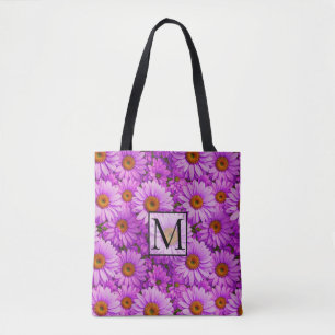 Paarse magenta bloemenzonnebloem donkerroze madeli tote bag