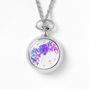*~* Paarse Magenta Blue Hydrangea Bloemen Horloge
