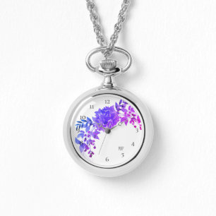 *~* Paarse Magenta Blue Hydrangea Floral Horloge