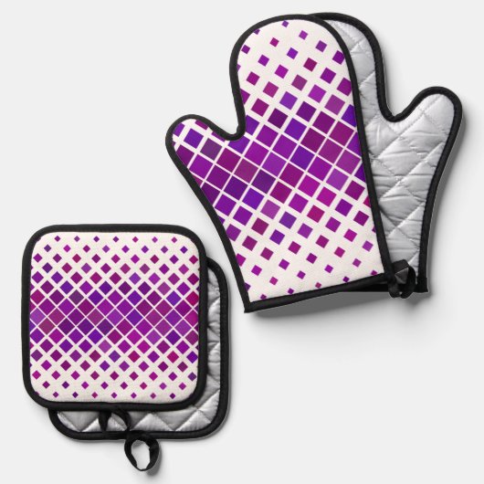 Paarse magenta diamanten ontwerp ovenwant & pannenlap set (Voorkant / Achterkant)
