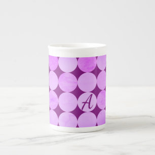 Paarse, magenta en roze cirkels monogram porselein kop