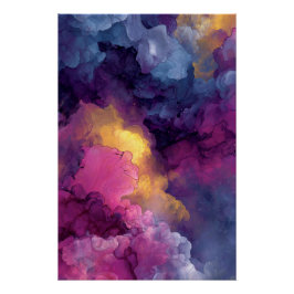 Paarse Magenta Goud Alcohol Ink Nevelstroom Perfect Poster