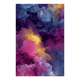 Paarse Magenta Goud Alcohol Ink Nevelstroom Perfect Poster