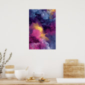 Paarse Magenta Goud Alcohol Inkt Nevelstroom Poster (Keuken)