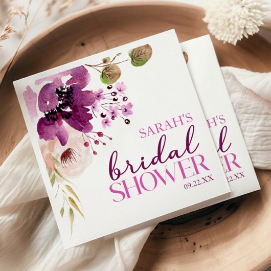 Paarse Magenta Paarse Bloemige Bruiloft Feest Servet