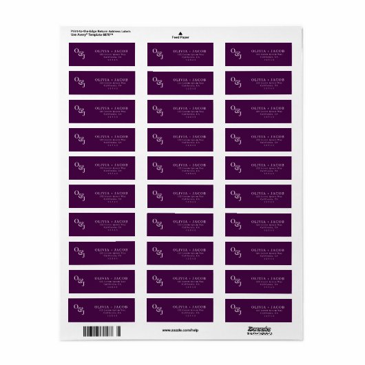 Paarse magenta stijlvol script Monogram bruiloft Etiket (Full Sheet)