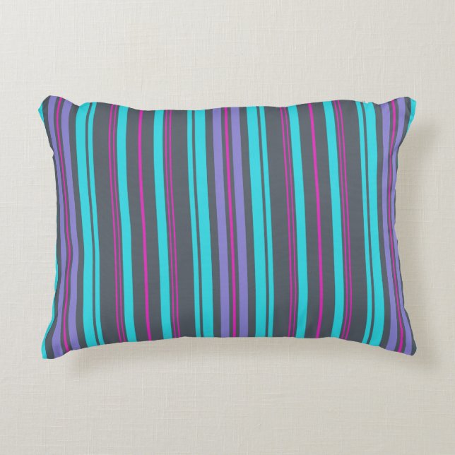 Paarse Magenta Turquoise Gray Stripes Accent Kussen (Voorkant)