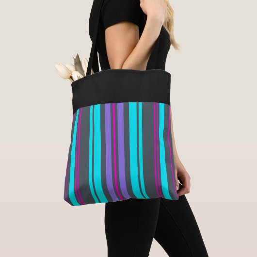 Paarse Magenta Turquoise Gray Stripes Tote Bag (Dichtbij)