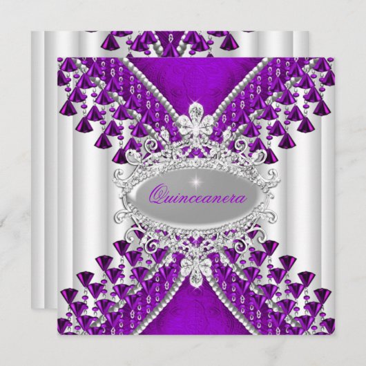 Paarse Magenta White Quinceanera Birthday Party Kaart (Voorkant / Achterkant)