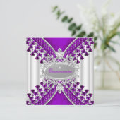 Paarse Magenta White Quinceanera Birthday Party Kaart (Staand voorkant)