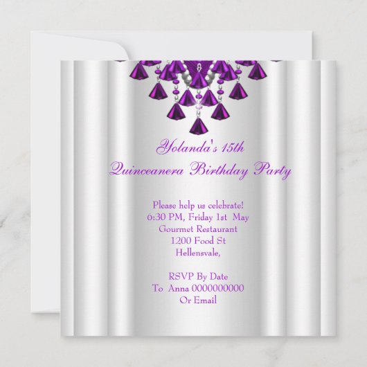 Paarse Magenta White Quinceanera Birthday Party Kaart (Achterkant)