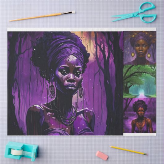 Paarse Magic Afro-Amerikaans Voodoo Decoupage Tissuepapier (Craft)