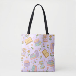 Paarse Magie Boeken Meisje Schattig Heks Tovenaar Tote Bag