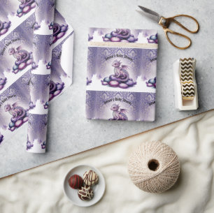 Paarse Magische Draak Baby Shower Cadeaupapier