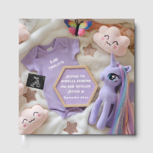 Paarse Magische Eenhoorn Baby fotoboek aandenken Gastenboek (Voorkant)