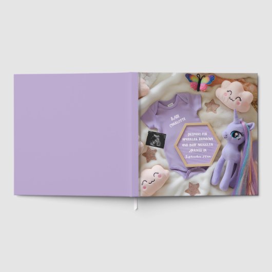 Paarse Magische Eenhoorn Baby fotoboek aandenken Gastenboek (Volledig)