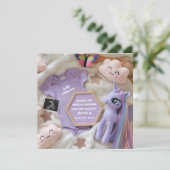 Paarse magische eenhoorn zwangerschapsaankondiging kaart (Staand voorkant)