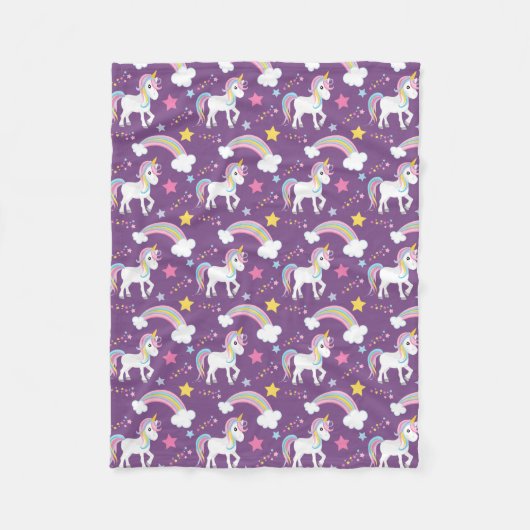 Paarse magische regenboog Unicorn Fleece Blanket (Voorkant)