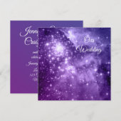 Paarse Magische Stars Cosmic Wedding Kaart (Voorkant / Achterkant)