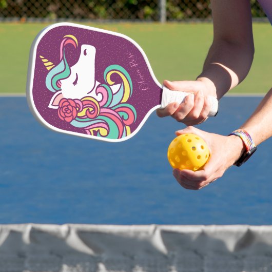 Paarse Magische Unicorn Gold Glitter, speciaal aan Pickleball Paddle (Insitu)