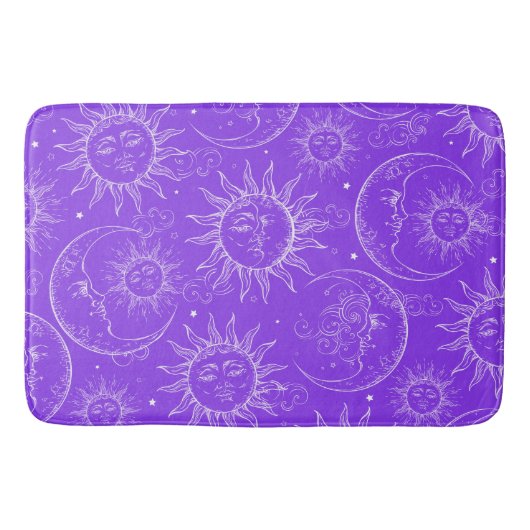 Paarse Magische Vintage Celestial Sun Moon Stars Badmat (Voorkant)