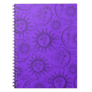 Paarse Magische Vintage Celestial Sun Moon Stars Notitieboek
