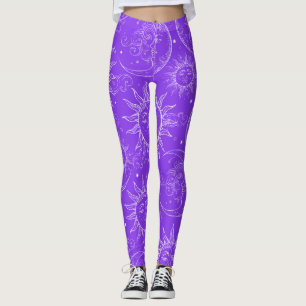 Paarse Magische Vintage Hemelse Zon Maan Sterren Leggings