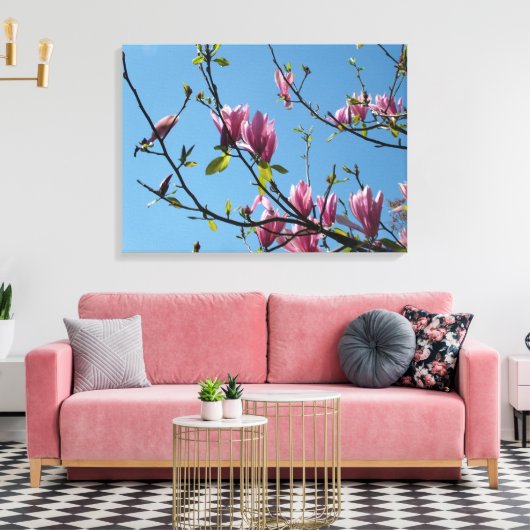 paarse magnolia - bloemen in de blauwe lucht canvas afdruk (Insitu (Woonkamer))