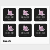 Paarse Magnolia Floral bruiloft gunst op zwart Vierkante Sticker (Vel)