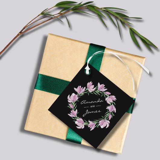 Paarse Magnolia Floral Waterverf Bedankjes Labels